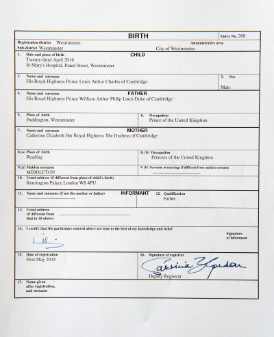 prince louis birth certificate getty images
