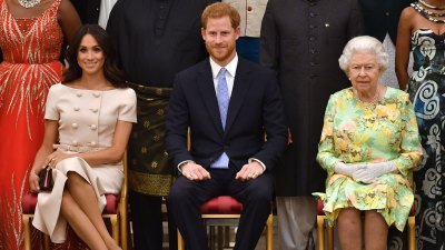meghan markle, queen elizabeth, and prince harry