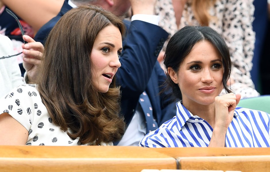 Meghan Markle Kate Middleton talking in stands at game