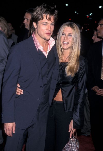 Actor Brad Pitt and actress Jennifer Aniston attend the 'Fight Club' Westwood Premiere