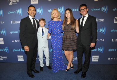 Actors Mark Consuelos, Kelly Ripa and their children attend the VIP Red Carpet Suite hosted by Ketel One Vodka at the 26th Annual GLAAD Media Awards