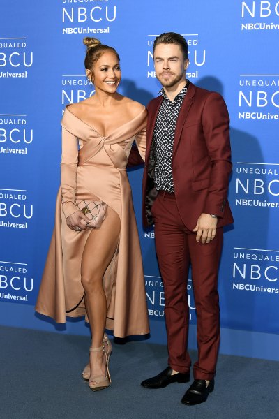 Jennifer Lopez (L) and Derek Hough attend the 2017 NBCUniversal Upfront at Radio City Music Hall