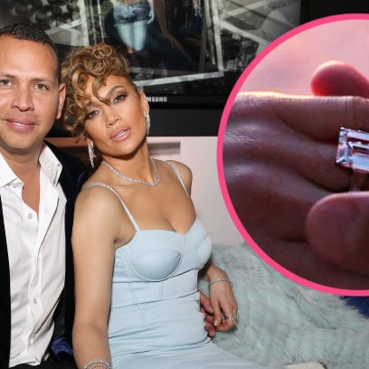 Jennifer Lopez and Alex Rodriguez with engagement ring insert