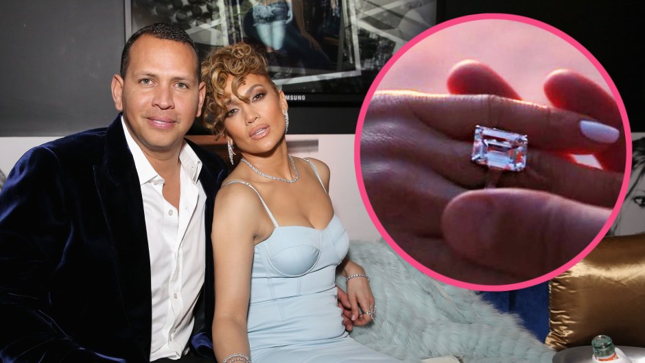 Jennifer Lopez and Alex Rodriguez with engagement ring insert