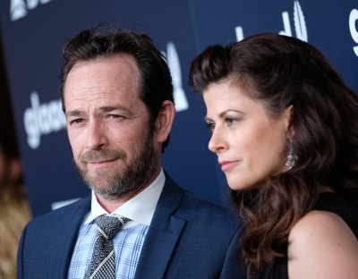 Luke Perry and girlfriend attend the 28th annual GLAAD Media awards at the Beverly Hilton hotel