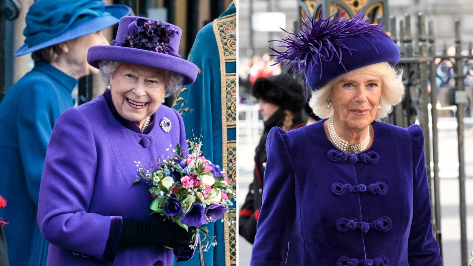 queen-elizabeth-camilla-duchess-of-cornwall-purple-dress-suits-commonwealth-day