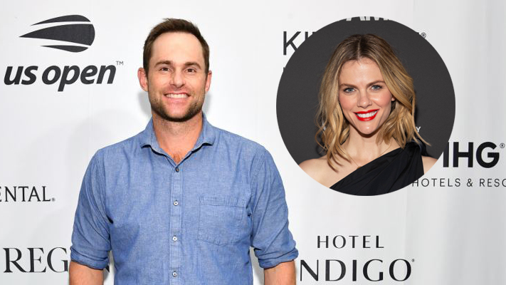 Andy Roddick Poses for Photographers at Event With an Inset Photo of Wife Brooklyn Decker