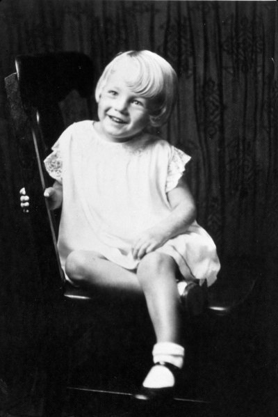 Black and White Photo of Marilyn Monroe as a Child