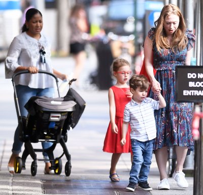 Chelsea Clinton Steps Out With Baby Jasper Charlotte and Aiden