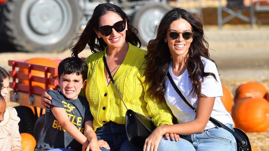 Lauren Silverman, Simon Cowell's girlfriend and his ex Terri Seymour enjoy a day out at a pumpkin patch with their kids