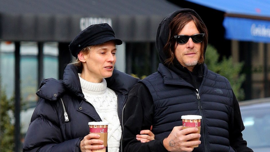 Diane Kruger and Norman Reedus walk arm-in-arm as they go for a morning coffee run in NYC