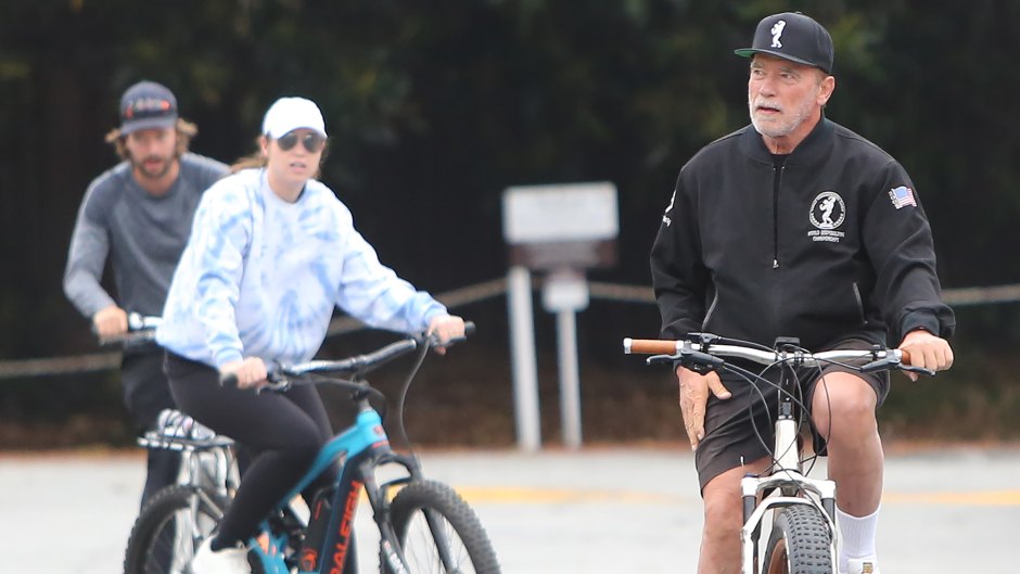 Arnold Schwarzenegger, Patrick Schwarzenegger going for a bike ride in Santa Monica