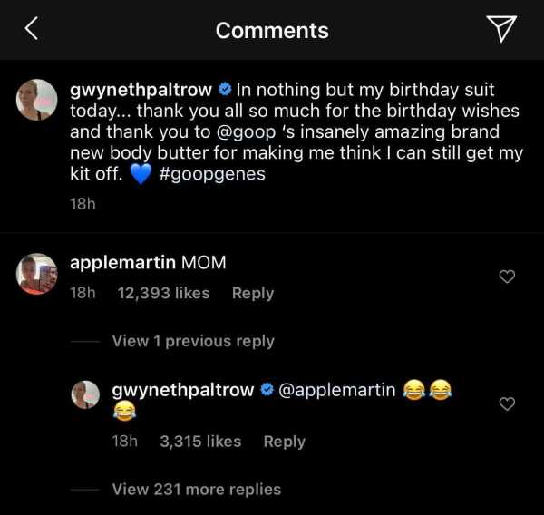 Gwyneth Paltrows Daughter Reacts to Nude Birthday Post of 