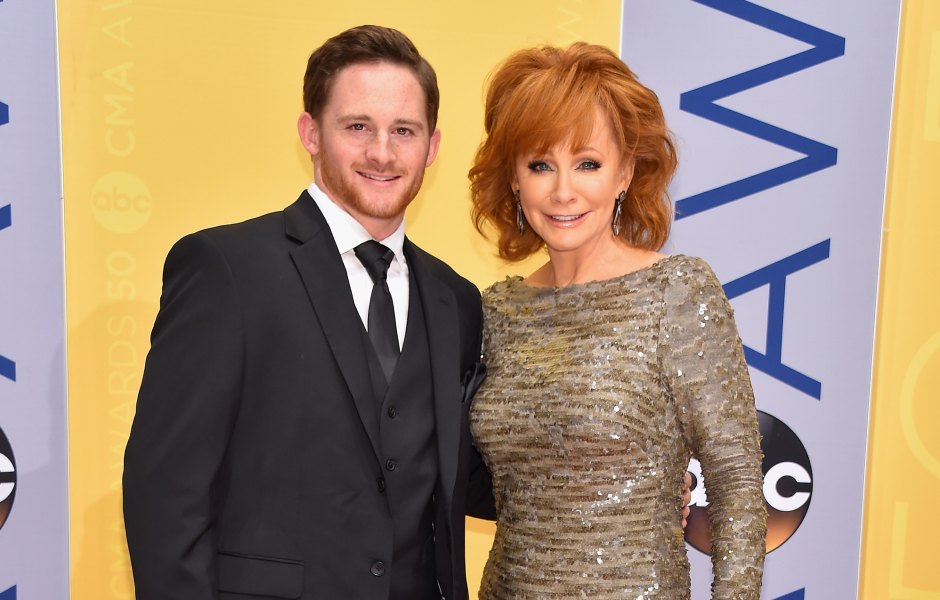 Reba McEntire wears gold gown on red carpet with son Shelby Blackstock