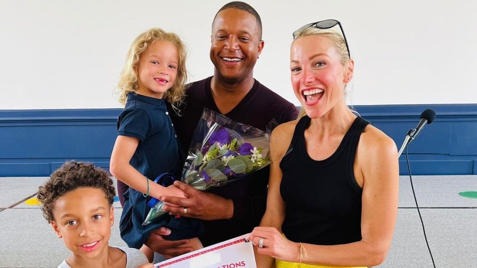 Craig Melvin poses with wife Lindsay Czarniak and their two kids at a school event