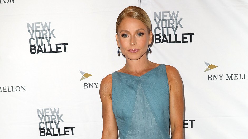 Kelly Ripa poses in a blue gown