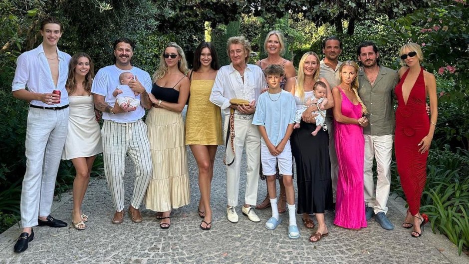 Rod Stewart poses with his blended family in Spain