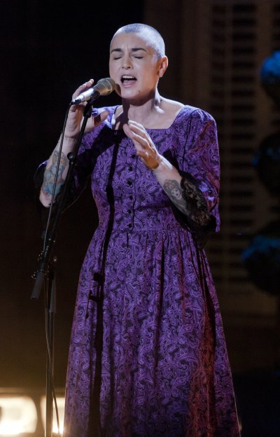 Sinead O'Connor performs in a purple dress