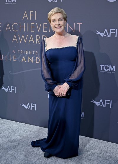 Julie Andrews wears navy-blue gown on red carpet 