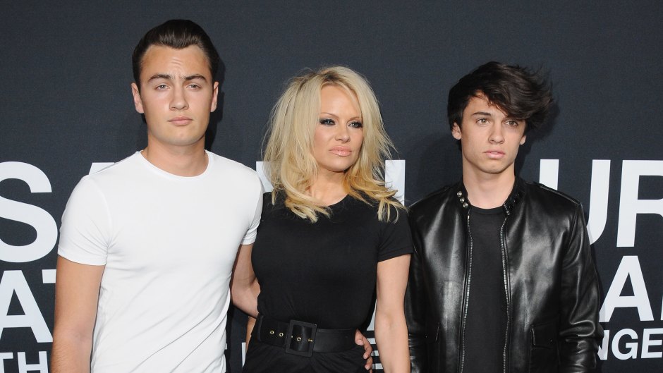Pamela Anderson wears black outfit in appearance with kids Brandon and Dylan Lee