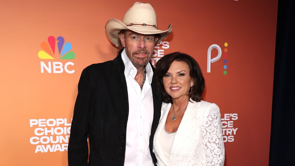 Toby Keith and Tricia Lucus attend the 2023 People's Choice Country Awards at The Grand Ole Opry