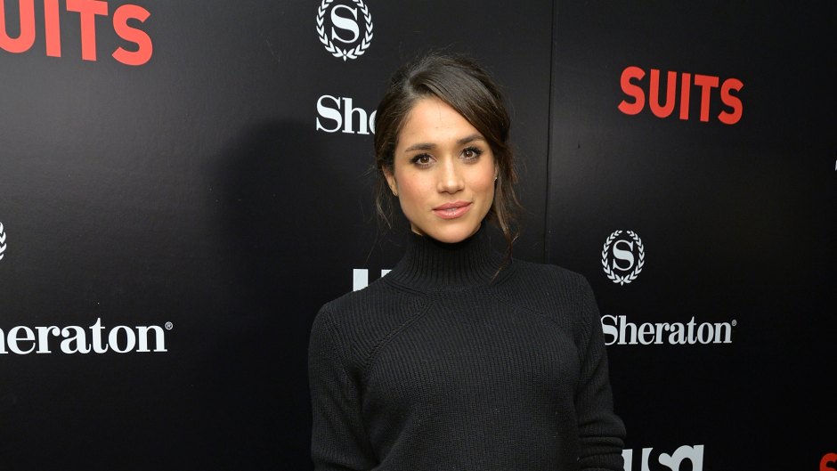 Meghan Markle wears black shirt and skirt with matching heels
