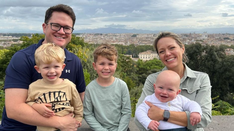 Dylan Dreyer and Brian Fichera sit with three sons