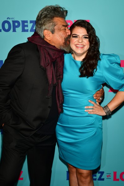 George Lopez kisses daughter Mayan Lopez on the cheek