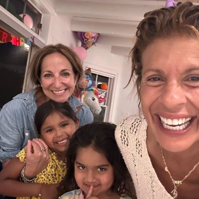 Hoda Kotb poses in front of camera with daughters Haley and Hope