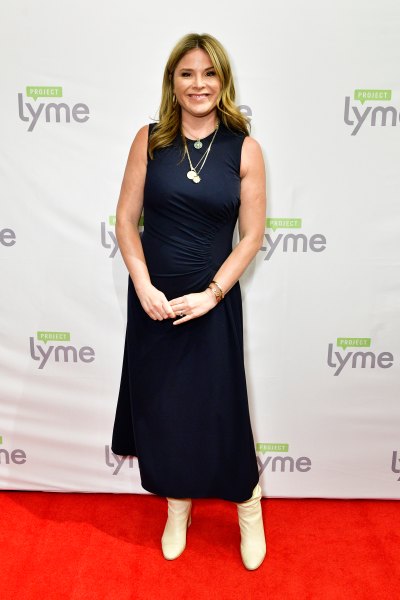 Jenna Bush Hager wears navy-blue dress and white boots