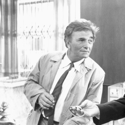 Peter Falk in a suit on the set of 'Columbo'