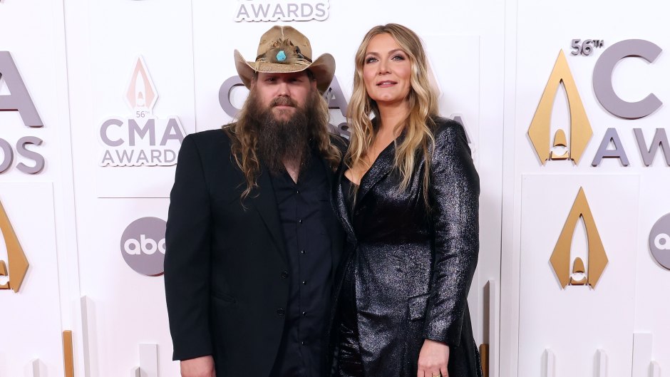 Chris Stapleton and wife Morgane wear black outfits at CMA Awards