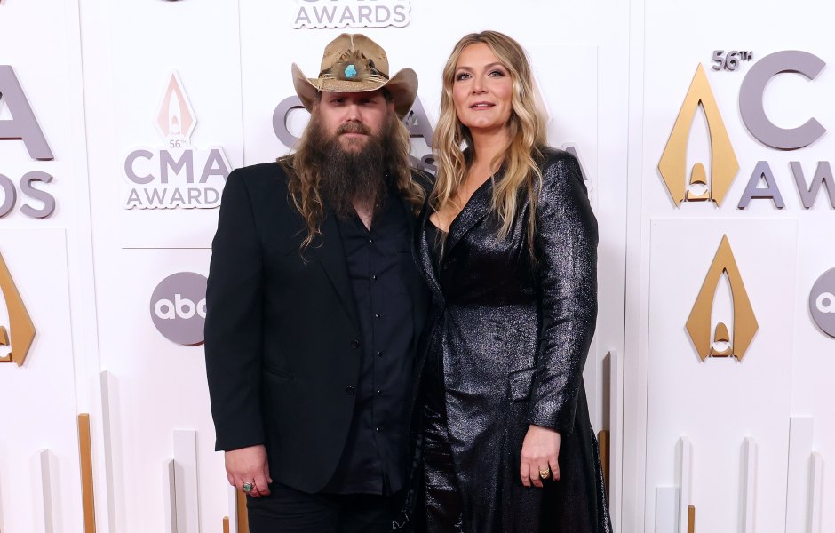 Chris Stapleton and wife Morgane wear black outfits at CMA Awards