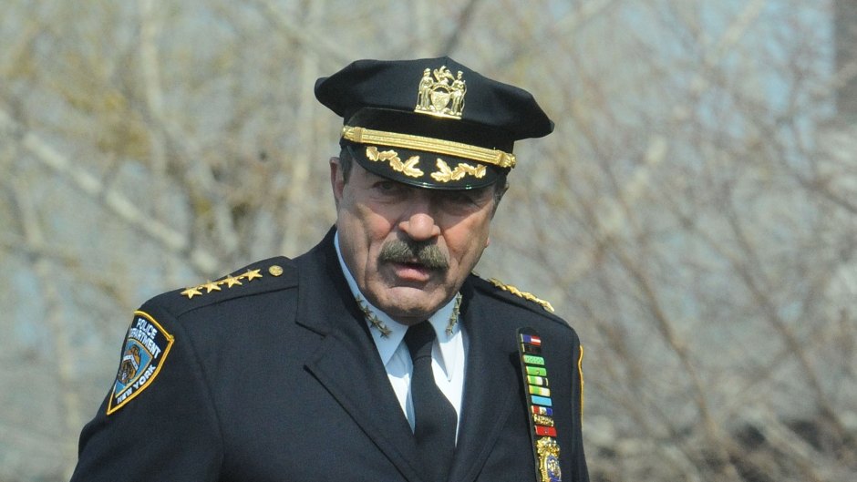 Tom Selleck in uniform on the set of "Blue Bloods"