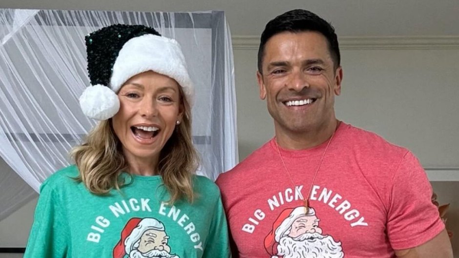 Kelly Ripa and Mark Consuelos wearing Christmas T-shirts