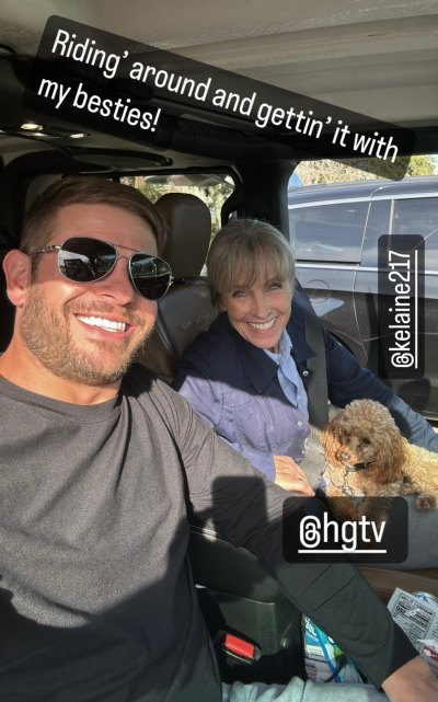 Cory Miller and Karen E. Laine ride in car with her dog