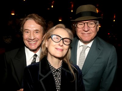 Meryl Streep poses with Steve Martin and Martin Short