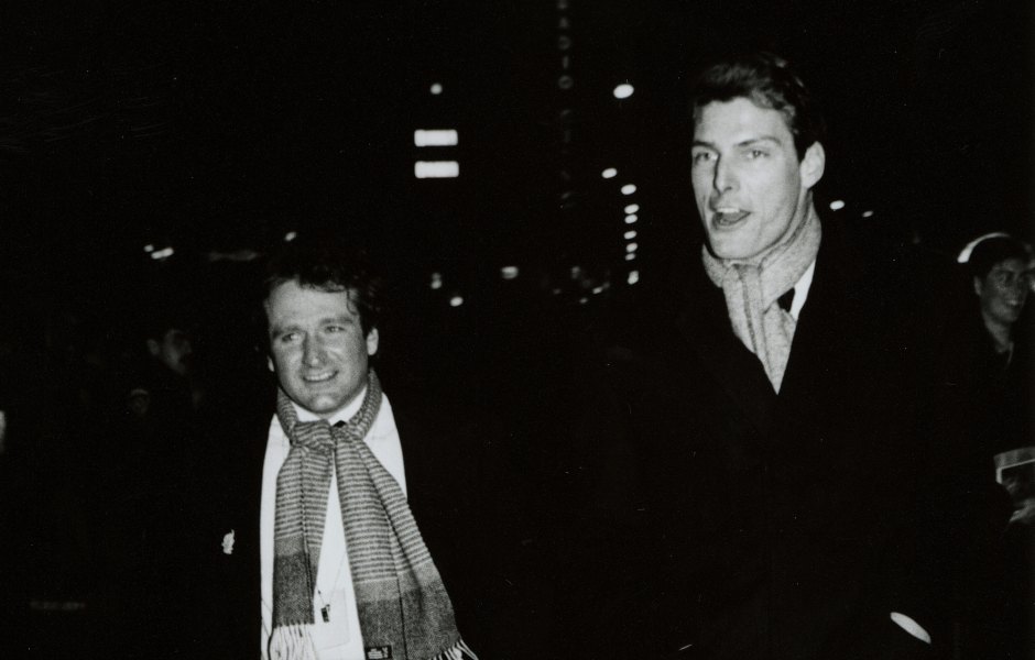 Robin Williams and Christopher Reeve in black and white