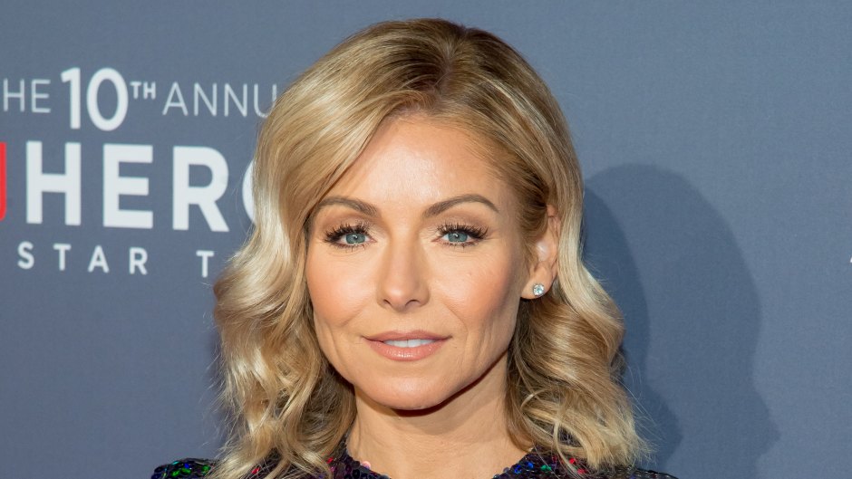 Kelly Ripa in a sequined dress with sleeves