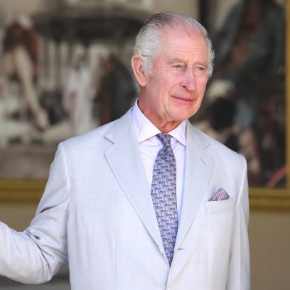 King Charles stands in doorway