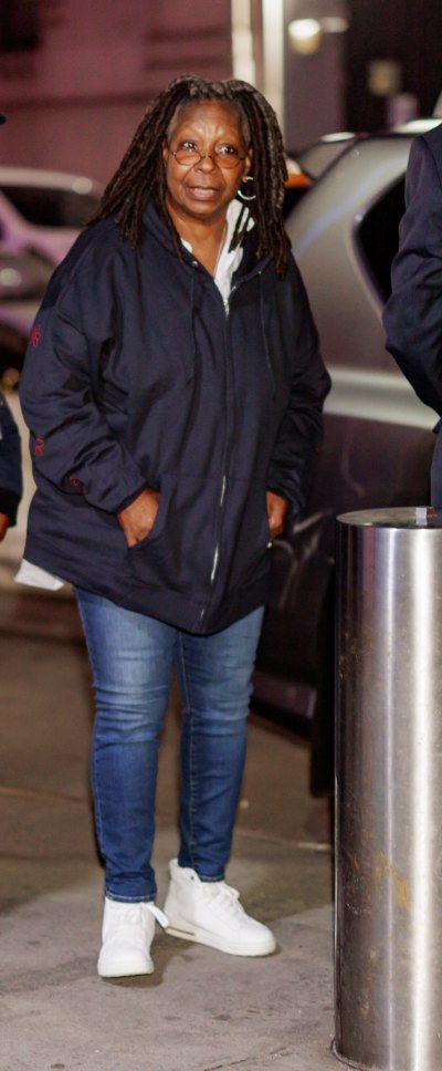 Whoopi Goldberg wearing a jacket and jeans in NYC