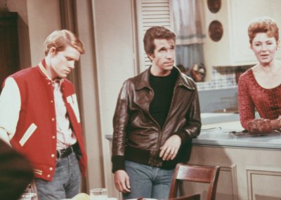 Ron Howard and Henry Winkler on the set of 'Happy Days'