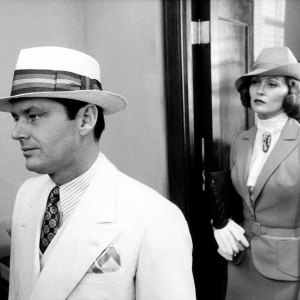 Jack Nicholson and Faye Dunaway in costume on set of 'Chinatown'