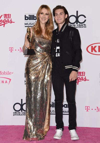 Celine Dion and son Rene Charles stand together on red carpet
