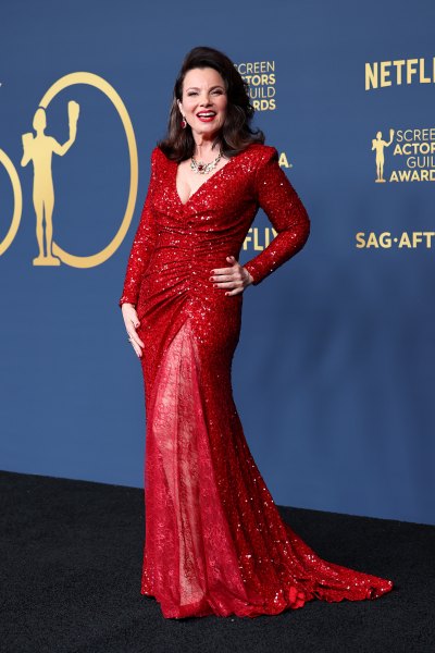 Fran Drescher wwears red sequined ggown at SAG Awards
