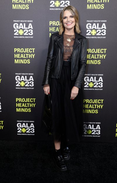 Savannah Guthrie wears black dress with leather jacket